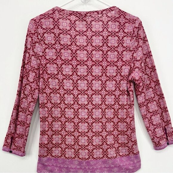 Lucky Brand Pink Red Boho Bandana Print Jersey Knit V Neck Pullover Festival Top - Picture 10 of 15